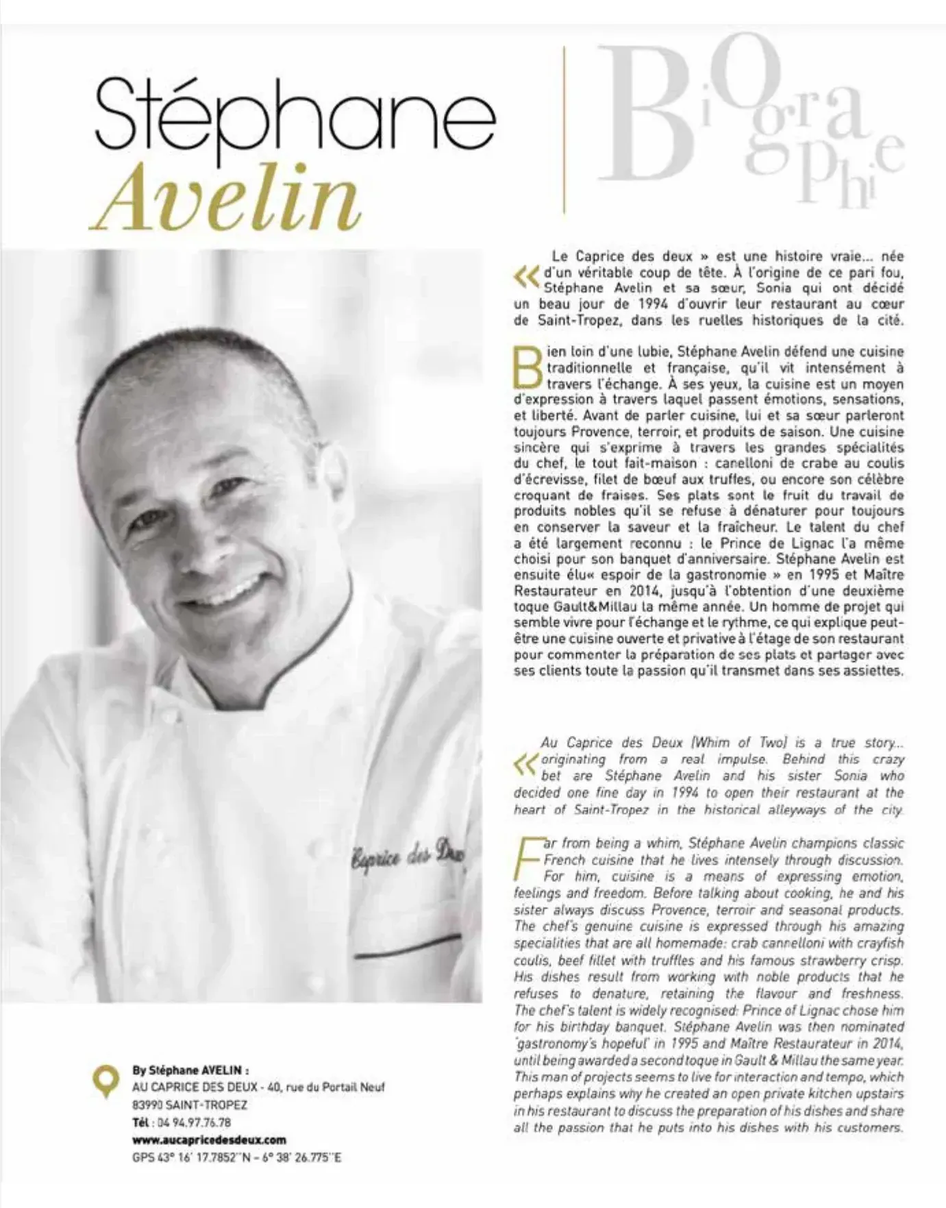 Double page consacrée à Stéphane Avelin dans Gourmets de France