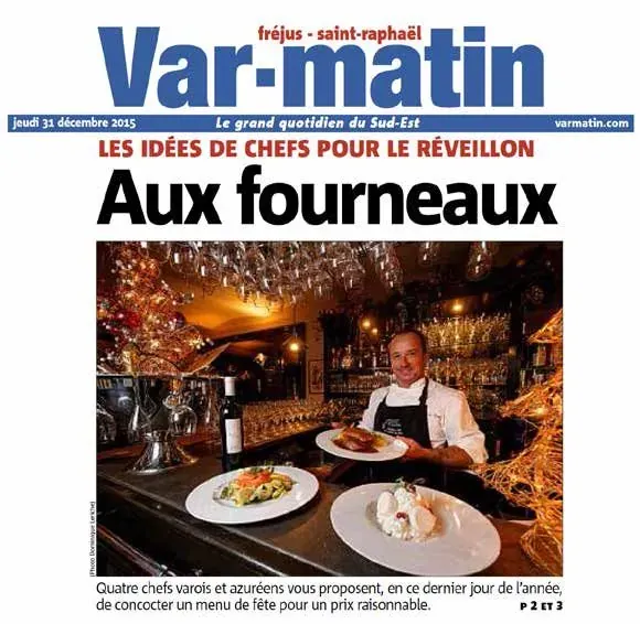 Une de Var-matin du 31 décembre 2015, « Aux fourneaux »